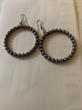 Classic Gray Pearl Hoop Earrings - Women Jewelry
